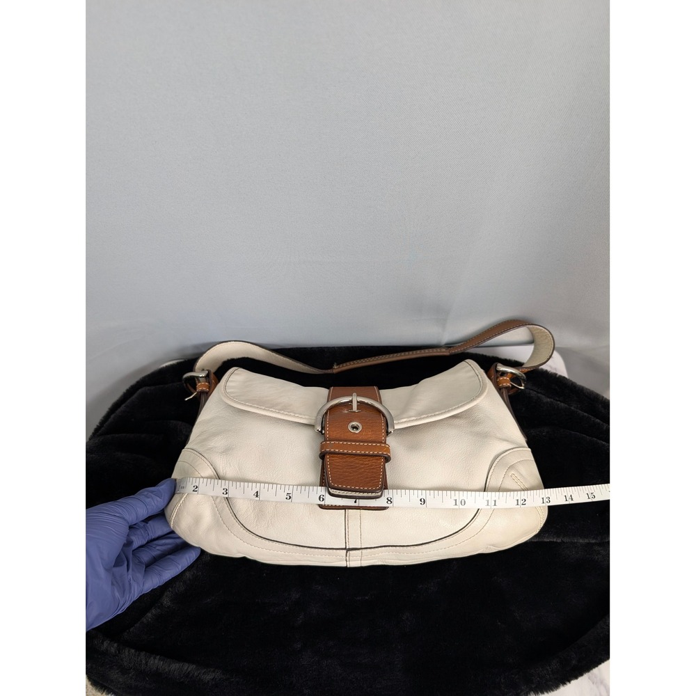 Coach Soho Flap Shoulder Bag Vtg Medium White Tan Leather Buckle Flap 9248 - Picture 14 of 16
